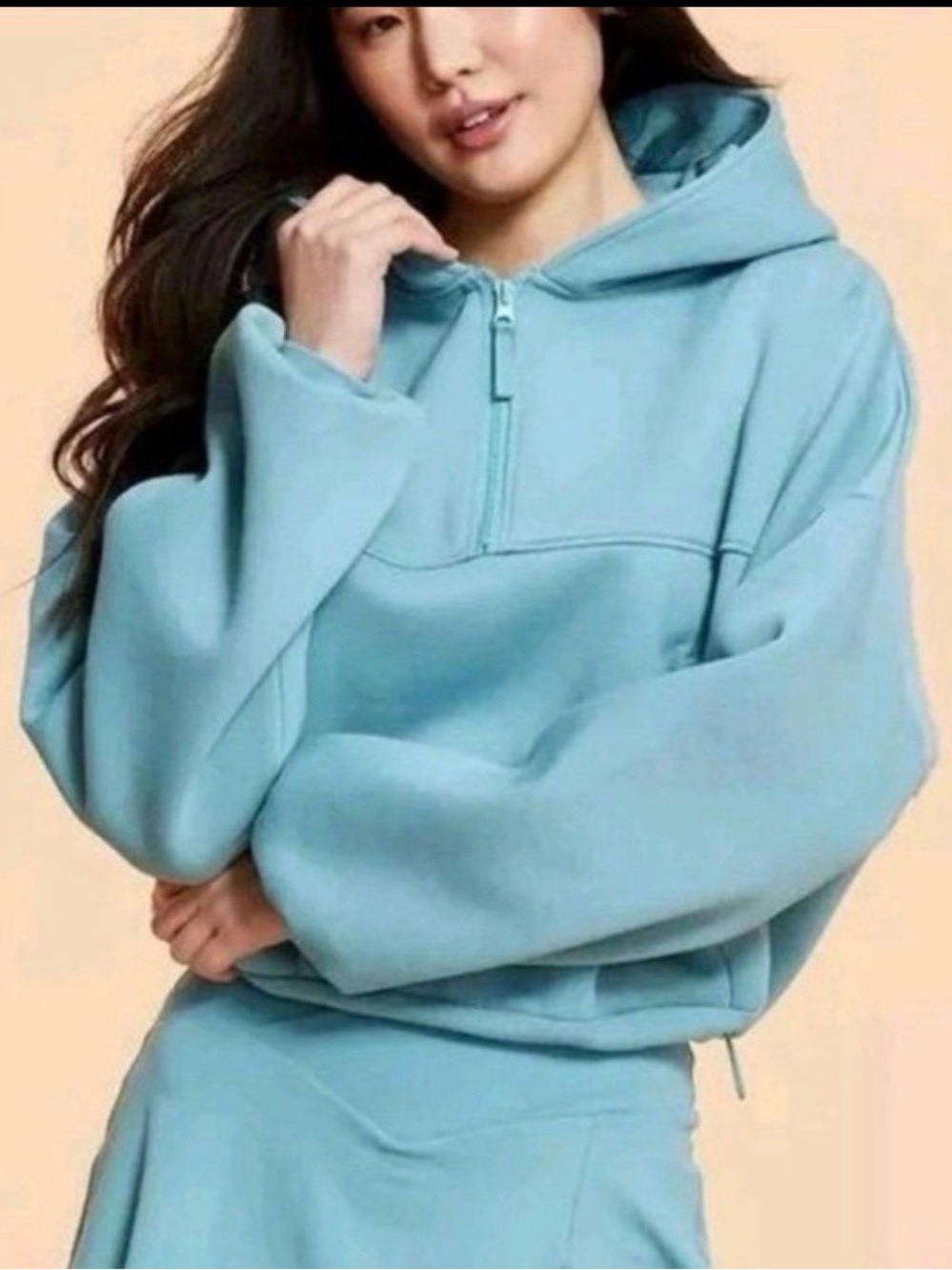 Blogilates Women's Marshmallow Half Zip Hooded Sweatshirt
